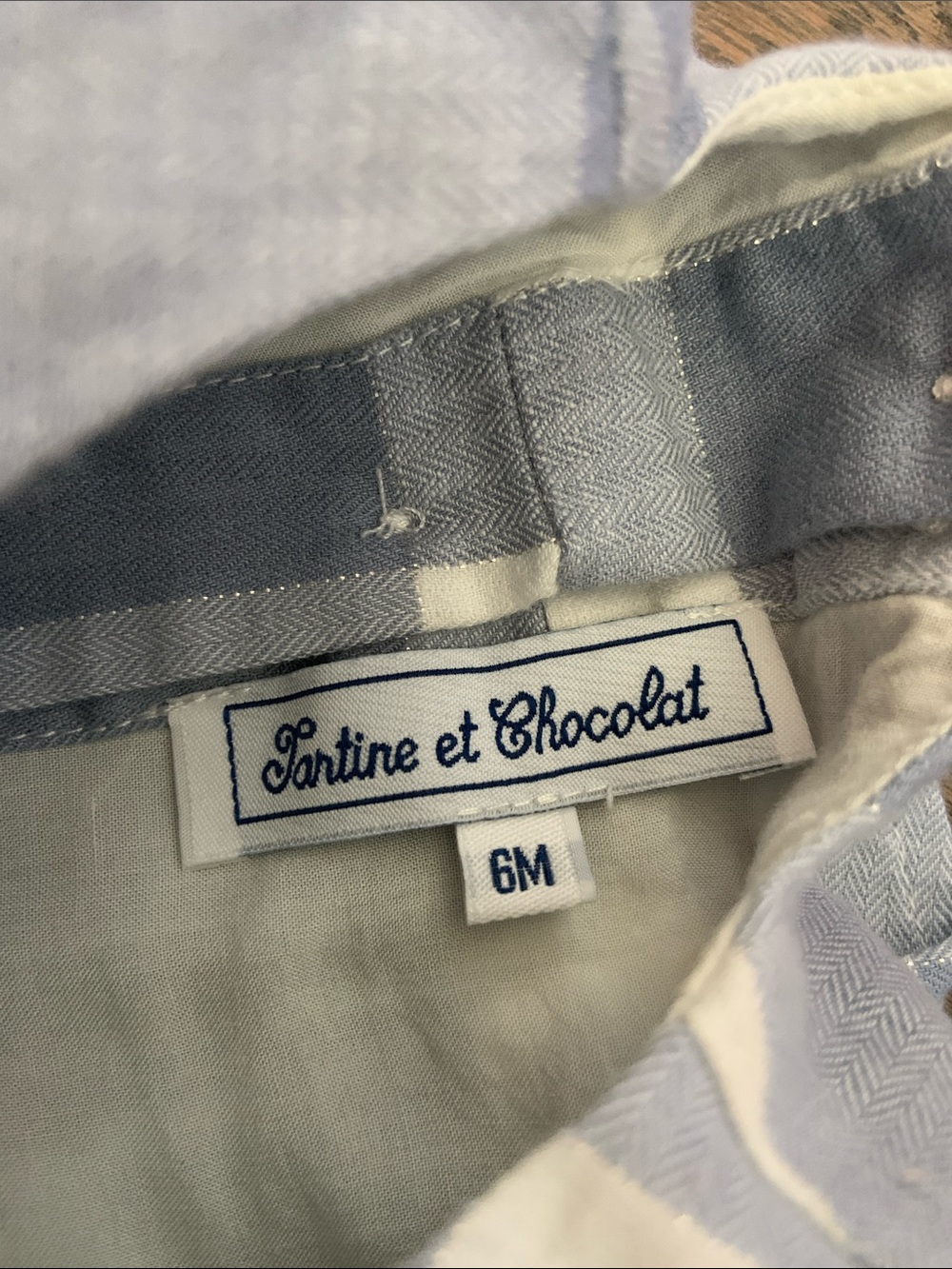 Tartine et Chocolat Light Blue and White Gingham Ruffle Collar Top - Picture 2 of 8